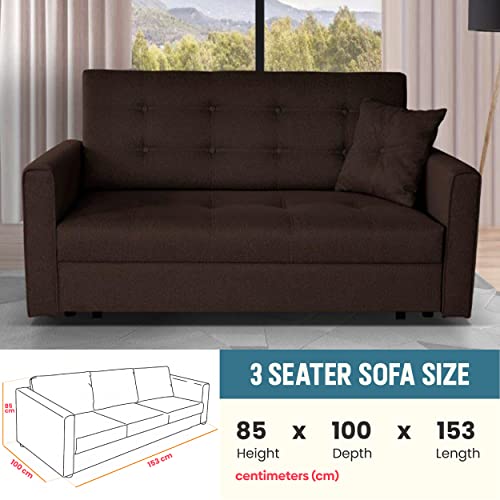 MK Sofa Bed- 3 Seater Sofa Bed for Living Room, Bedroom Furniture- Three Seater Sofa with Modern Fabric- Sofa Bed 3 Seater is Available in Brown Color