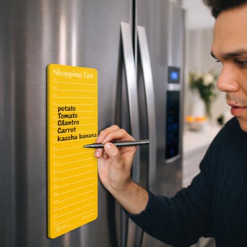 Image of 3 Lines Shopping List Fridge Magnet with Marker|Smart Planning & Shopping for Family, Working Professionals|to Do List| Acrylic Magnetic Notepad for Kitchen Organisation|9x24 cms|Papaya Color|Regular