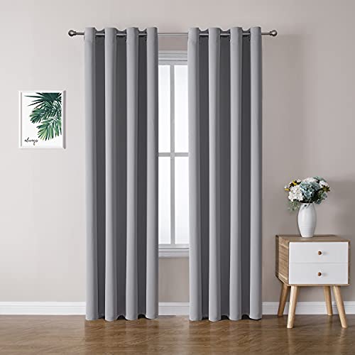 Image of ChrisDowa Grommet Blackout Curtains for Bedroom and Living Room - 2 Panels Set Thermal Insulated Room Darkening Curtains (Light Grey, 52W x 95L)