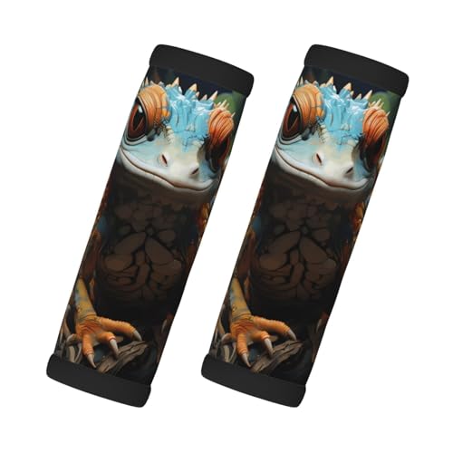 2 Pcs Luggage Handle Wraps, Colorful Lizards Print Grip Handle Cover/Travel Bag Identifier for Suitcase Accessories