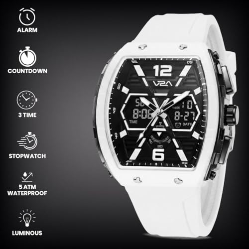 Image of V2A Impact 50mm Analog Digital Watch for Men | X-Frame Hybrid Dial Design | Alarm Stopwatch Day Date 12 /24 Hr | TPU Sport Strap | 50M Water Resistant | Gift for Mens