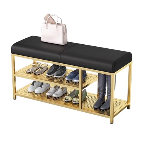 Banc de rangement à chaussures à 2 étagères avec coussin gris