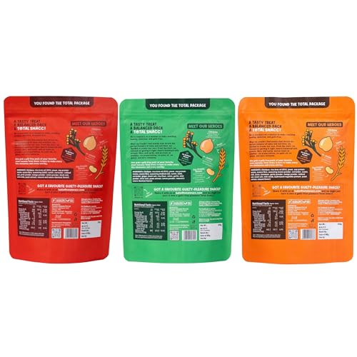 Image of TOTAL SNACC Roasted Bhujia Combo (250g x 3 Packs) | High Protein 19g , High Fibre 12g | 70% Less Oil | No Palm Oil | Indian Masala, Peri Peri & Pudina Lime | Healthy Snacks Combo | Millet Bhujiya | Baked Bhujia Sev | Baked Namkeen | Diabetic Friendly | Low Calorie
