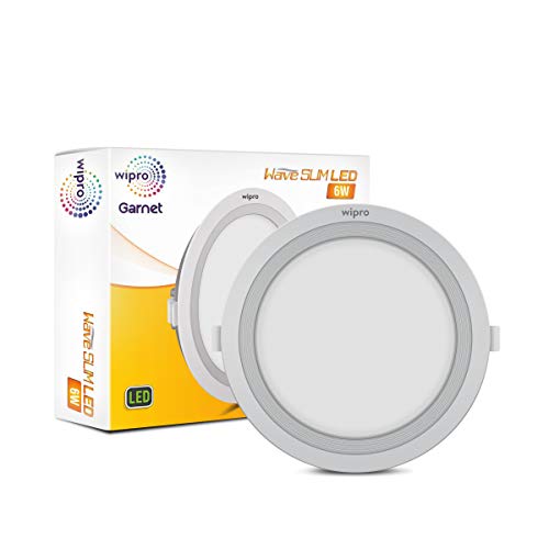wipro Garnet 6W Round LED Wave Panel Light for Ceiling | Cool White Light (6000k) | Ultra-Slim Design | Recessed Down Light for False Ceiling |POP Ceiling Light | Cutout – 100mm | Pack of 1