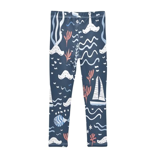 Toddler Girls Leggings Printed Yoga Pants Leggings Boat Fish Coral for Kids2