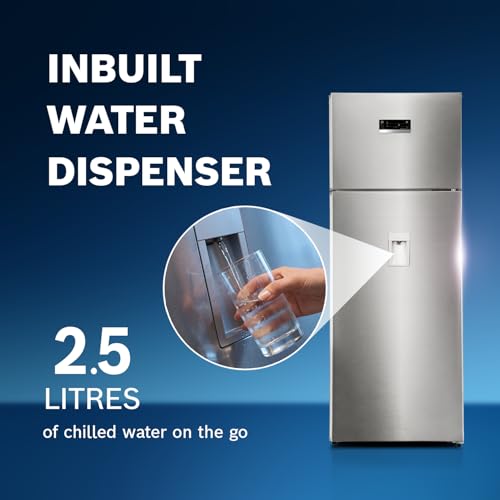 Image of Bosch 368L, 1 Star, Frost Free Double Door Refrigerator with 2.5 L Water Dispenser | 6-in-1 Convertible Storage Modes | Fresh up to 10 Days | Touch Panel | 2 Cooling System (CTC39S21AI, Steel, 2026)