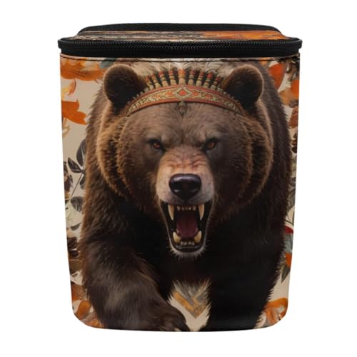 Image of Talayituse Tribal Bear Maple Print Car Trash Can Portable Auto Garbage Bin Multifunctional Vehicle Interior Accessories with Adjustable Straps Universal Fit Truck SUV Sedan Autumn Decor