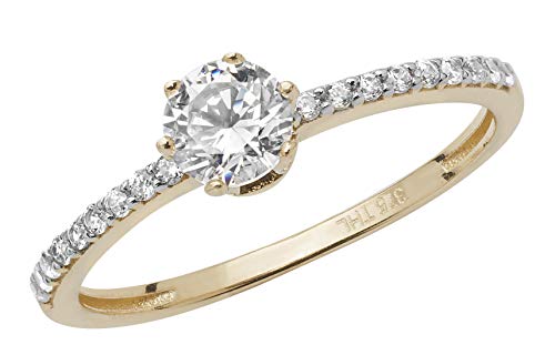 Bague de fiançailles solitaire or jaune 9k et oxyde de zirconium de culture