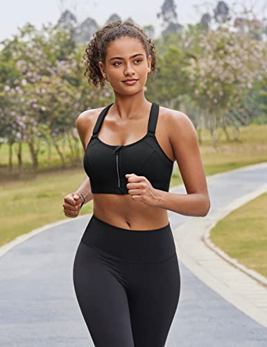 Image of SYROKAN Womens' Sports Bra High Impact Support Zip Front Adjustable Large Bust Racerback Wirefree Padded