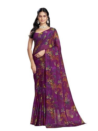 Image of Garden Vareli Nara Chiffon Abstract Floral Print Saree