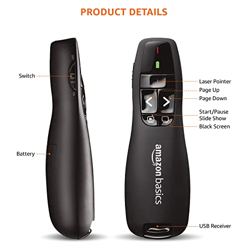 Image of Amazon Basics Wireless Laser Controller for Presentation, with USB Receiver and Battery Indicator (Battery Not Included)