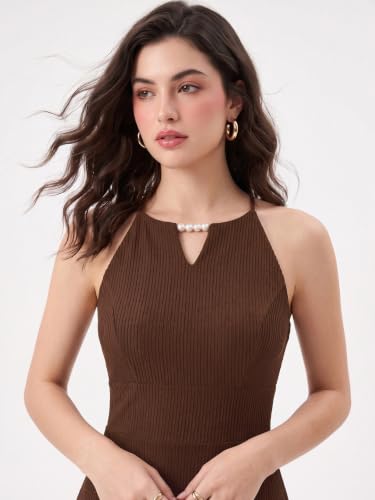 Image of Selvia Women's Keyhole Neck Sleeveless Midi Fit & Flare Western Dress