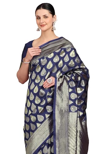 Image of Subham Saree for Woman Silk Cotton Kanjivaram | Soft Daily Wear Golden Zari Sari with Jacquard Blouse Piece