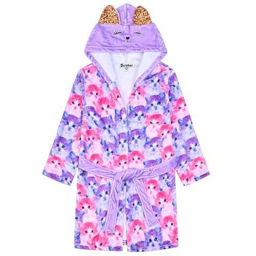 Jxstar Girls Bathrobes Kids Hooded Robes Pajamas Plush Soft Coral Fleece Sleepwear