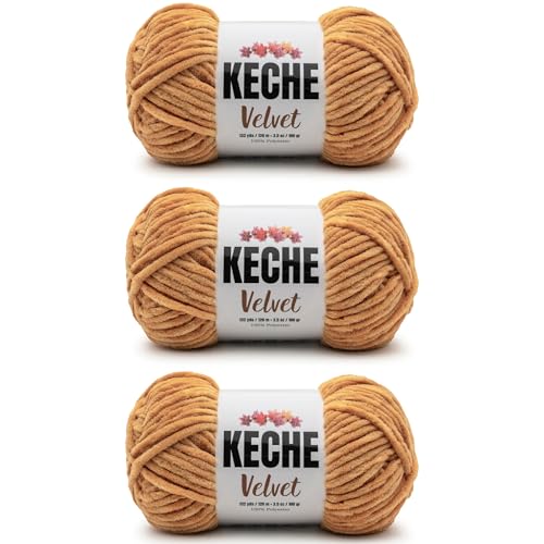 Image of Keche Velvet Yarn for Crocheting, Soft Chenille Bulky Baby Blanket Amigurumi Yarn 100 gr (132 yds) 3 Skeins - Honey Foam