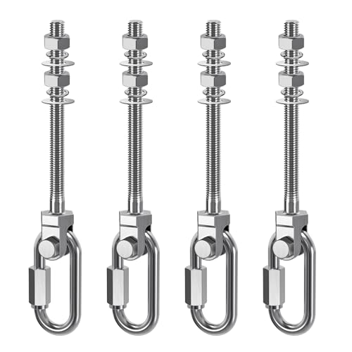 Dolibest 4pcs Crochet de Hamac, M10 x 128mm Accroche de Balançoire Fixation Fauteuil Suspendu Pivot Ensemble Support Fixation Plafond/Poutre pour Corde Yoga/Cerceau Aérien/Sac Frappe/Sac Sable,1500lbs