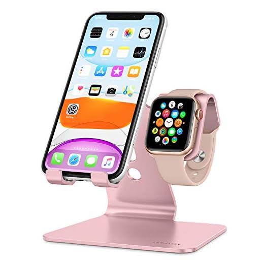 Apple Watch Stand, OMOTON 2 in 1 Universal Desktop Stand Holder for iPhone and Apple Watch Series 7/6/5/4/3/2/1 and Apple Watch SE (Both 38mm/40mm/42mm/44mm) (Rose Gold)