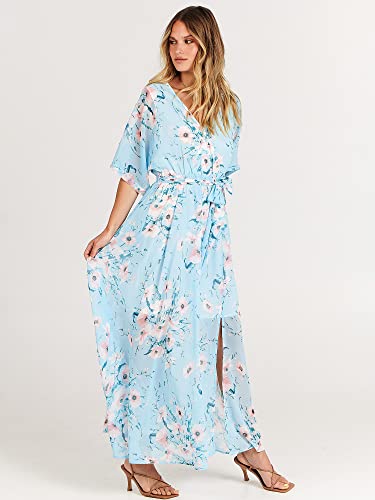 Image of ANRABESS Womens Boho Floral Wedding Guest Maxi Dress | Flowy A-Line Chiffon with Slit, Elegant V Neck Wrap Elastic Waist, Casual 1 /2 Sleeve Spring Summer Outfits, Tea Party