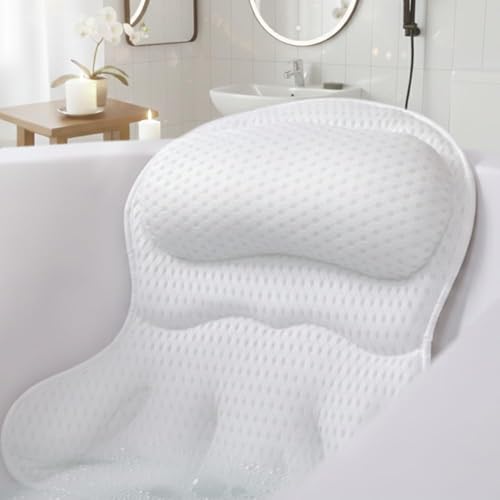 Bath Pillows for Tub, Bath Pillow Luxury Bathtub Pillows for Head and Neck Support - With 4D Air Mesh Fabric & Strong 6 Suction Cups, Tub Pillow For Bathtub, Bath Accessories & Spa Gifts For Women Men