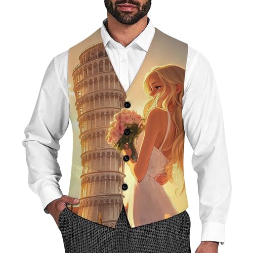 Leaning Tower of Pisa Woman Men's Suit Vests Dress Vest V-Neck Waistcoat Slim Business Formal with Pocket