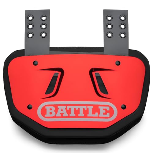 Battle Sports Chrome Football Back Plate – Hard Shell Lower Back Protector with Contoured Foam for High-Impact Protection - Adult, Red/White Chrome