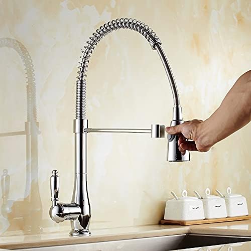 Kitchen Faucet Pull Out Chrome Brass Spring Sink Swivel Spout Tall Vessel Mixer Tap Faucets