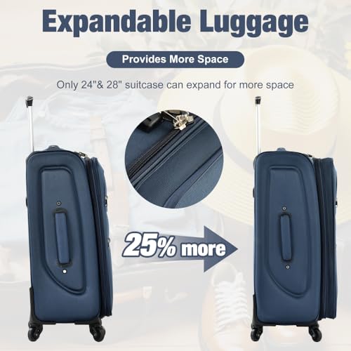 Beaunicorn Expandable Softside Luggage Sets - 3 Piece Suitcase, Carry On Luggage & Duffel Bag Travel Set, Lightweight Spinner Wheels Luggage(Dark Blue)2