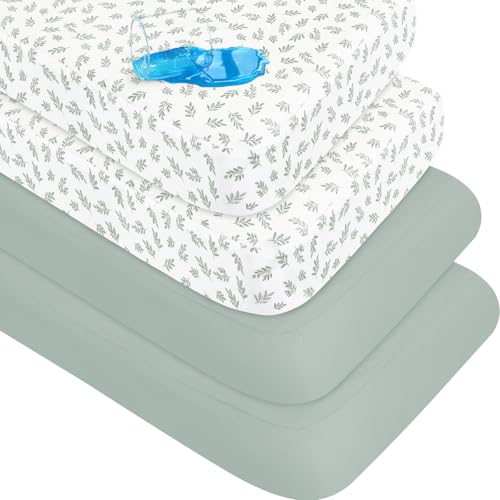 Biloban 4-Pack Crib Sheets Waterproof for Boys Girls, Fitted Crib Sheet for Standard Crib and Toddler Mattress Protector, Super Soft Microfiber Baby...