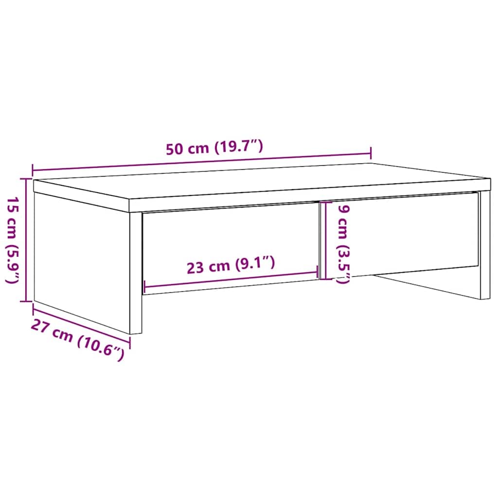 Soporte para monitor con cajones, aspecto de roble negro, 50 x 27 x 15 cm, con espacio de almacenamiento para escritorio de ordenador y soporte para portátil, ergonómico, ahorra espacio para