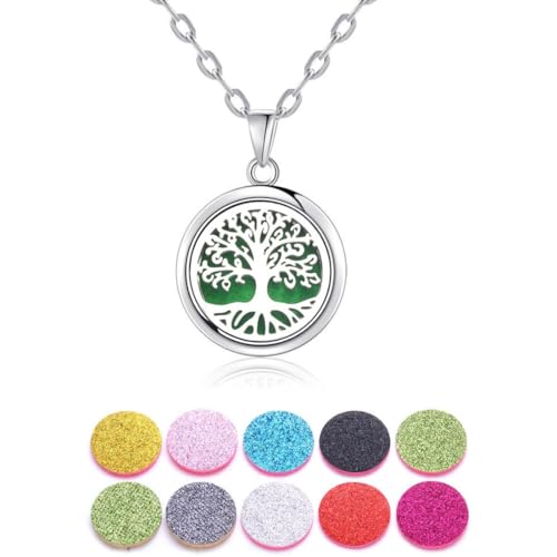 Diffuseur Huiles Essentielles Colliers, Bijoux Aromathérapie Pendentif Arbre De La Vie Collier Aromatherapie Femme,Aromathérapie Huile essentielle Diffuseur...