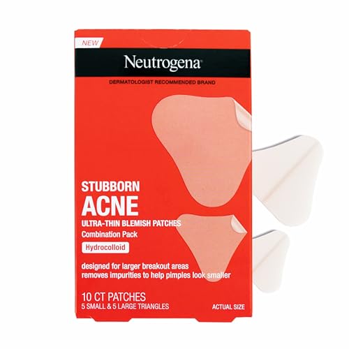 Neutrogena Stubborn Acne Ultra-Thin Blemish Patches Acne Pimple Patches Ultra-Thin Hydrocolloid Facial Stickers Suitable for all Skin-Types 10 Patches