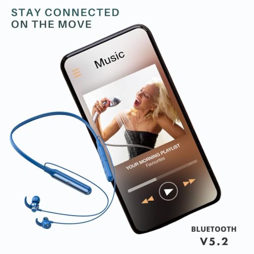 Image of Bluetooth Neckband Headphones, Fast Charge, deep bass, sweatproof Sports, Magnetic, Long Battery, Voice Assistant Support, Wireless in-Ear Headset with mic (Blue Wave)
