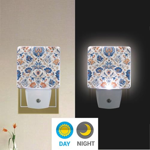 Lámpara nocturna floral azul y naranja con sensor LED miniatura 4