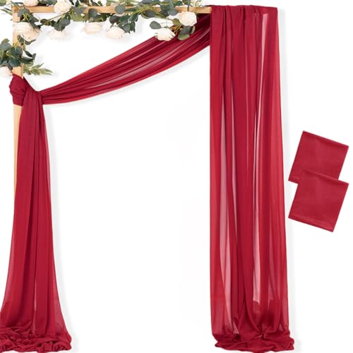 Image of MLMC Red Wedding Arch Draping Fabric 2 Panels 29 inch x 20 FT Extra Long Gauze Drapes Sheer Backdrop Curtains 6.6 Yards Outdoor Drapery Panels for Wedding Baby Shower Party Ceiling Decoration