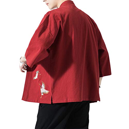 Image of PRIJOUHE Men's Kimono Jackets Cardigan Lightweight Casual Cotton Blends Linen Seven Sleeves Open Front Coat Outwear