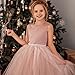 MCieloLuna Elegant Pearls Satin Tulle Backless Flower Girls Dress for Wedding Kids Pearls Princess Pageant First Communion Dress Dusty Rose Size 6