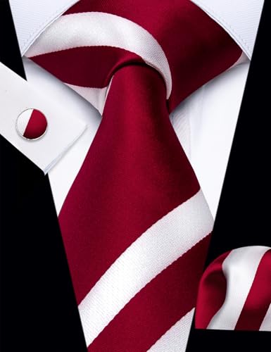 Image of YourTies Striped Ties for Men Classic Woven Silk Necktie with Handkerchief Cufflinks Set Formal Business Party Wedding