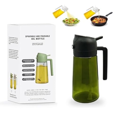NAMINA Kitchen 2 in 1 Oil Dispenser, Olive Oil Dispenser Bottle for Kitchen, Kitchen Oil Sprayer,16oz - 470ml (Black) Cover