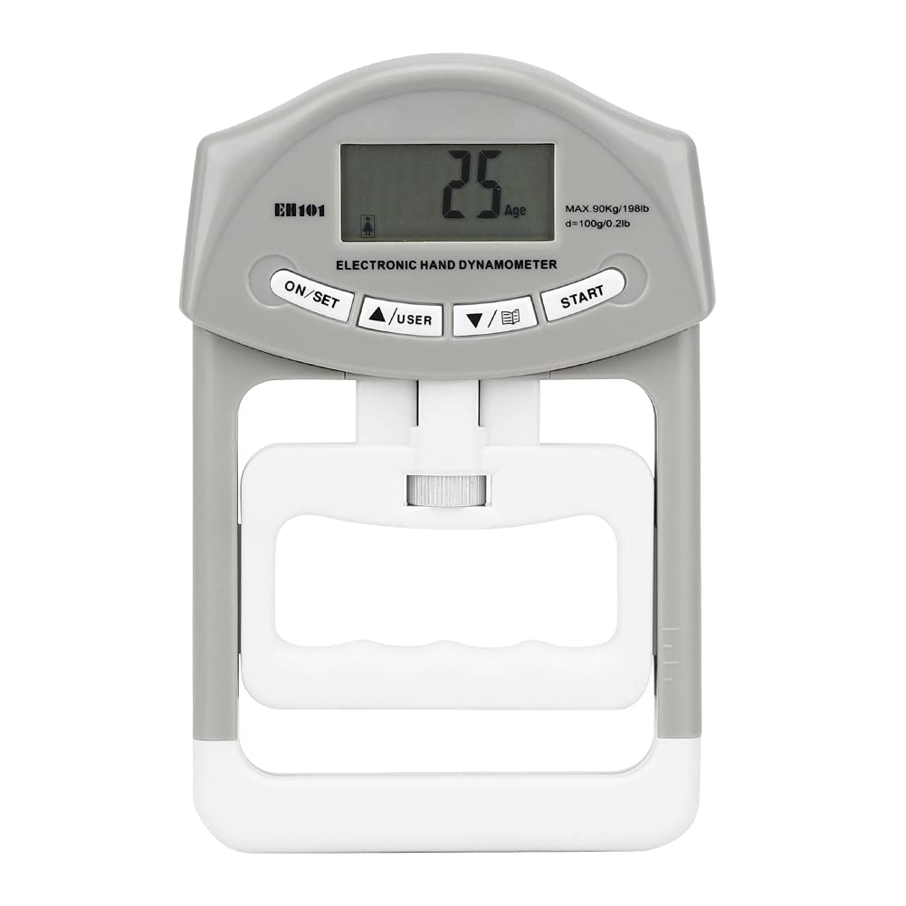 Dinamómetro de Fuerza Electrónico Probador de Fuerza Agarre Manual Medidor Agarre Dinamómetro Mano Digital LCD Grande Registros Memoria Ajustables con