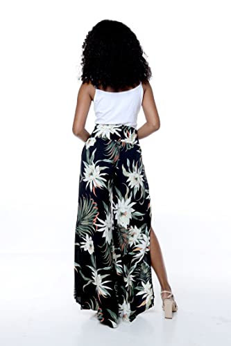 Matchable Couple Hawaiian Luau Shirt or Wide Legged Pants in Wispy Cereus Black3