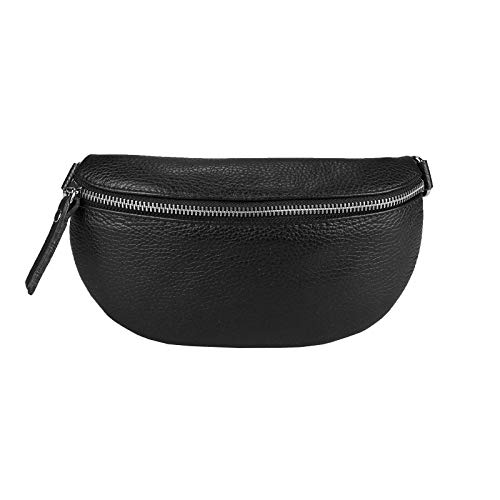 Made in Italy OBC Damen Leder Tasche Gürteltasche Crossbody Hüfttasche Bauchtasche Hüfttasche Umhängetasche Cross-Over Bodybag Schultertasche Handytasche Geldtasche Schwarz Cover
