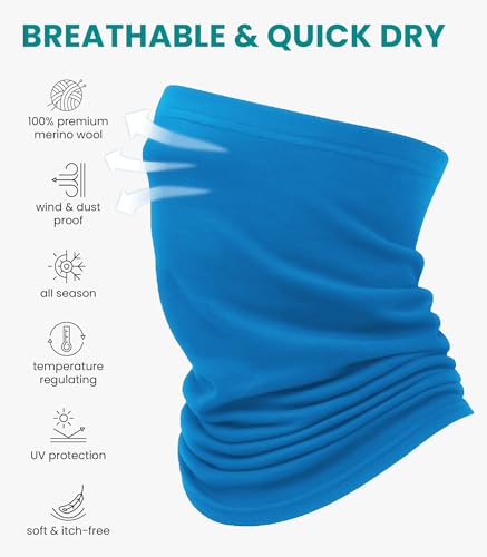Image of Merino Wool Sun & Wind-proof Neck Gaiter 17.5um - Breathable Multi-Use Face Covering - Neck Warmer & Ski Mask for Women, Men