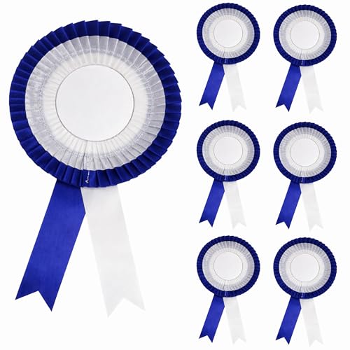 Image of NEXGEN Trends Double Line Satin Award Badge for School Sports Day, Annual Day & Prize Distribution | Premium Ribbon Badge with Safety Pin | Pack of 10 (Dark Blue-White)