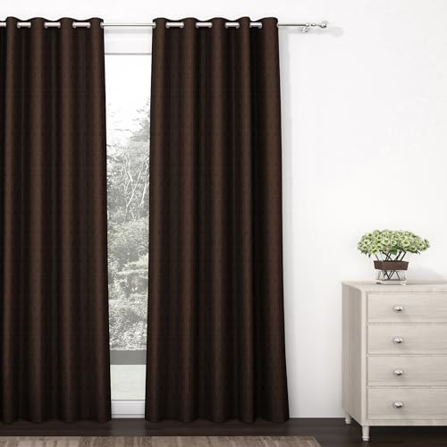 Image of Story@Home 100% True Blackout Long Door Curtains 9 Feet Long Set of 1 | Geometric Design | Room Darkening Curtain | Thermal Insulated Curtains for Living Room | (116 X 275 Cm, Chocolate Brown)