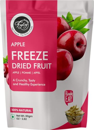 Image of FzyEzy Healthy Premium Freeze-dried Apple Fruit Slices | Free GMO | No Added Sugars, Preservatives, Artificial Flavors, Colors | Dehydrated | Pantry Groceries Perfect for Camping Vegan Healthy & Survival Travel Friendly Ready to Eat Snacks for Kids & Adults (Apple Slice | 80 gm)