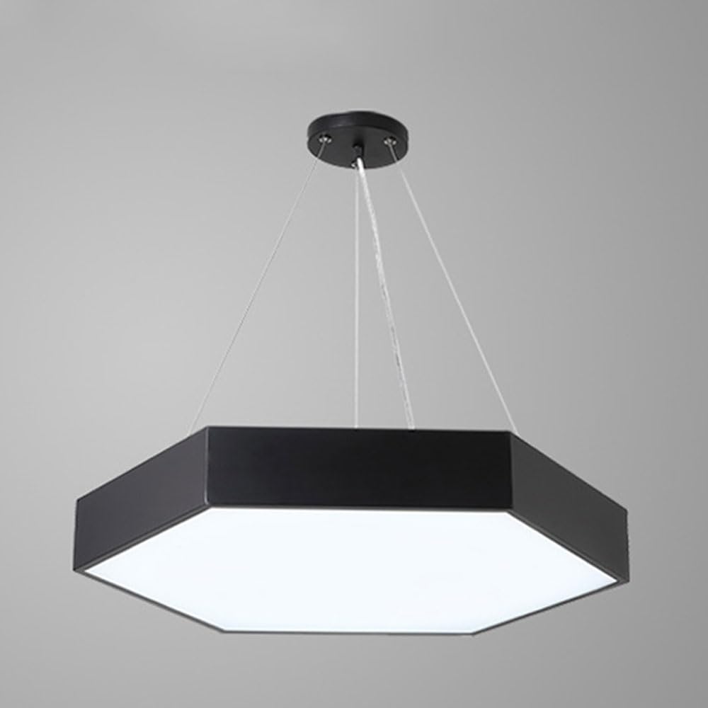 Lustre hexagonal noir LED moderne et suspension géométrique pour salon