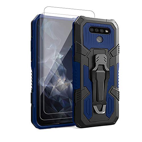 for LG K51 Phone Case,with Tempered Glass Screen Protector [2Pack] Heavy-Duty Military Grade 15ft. Drop Tested Protective Case for LG K51 -Blue