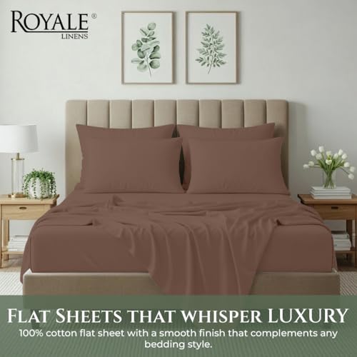 Image of Royale Linens 100% Organic Cotton Full Size Flat Sheet Only - Percale Top Sheets - Full Flat Sheet Sold Separately - Lightweight & Super Soft 100% Cotton Chocolate Bed Sheets Only (81 inchx 96 inch Chocolate)