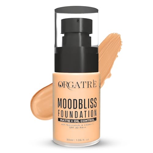 ORGATRE MoodBliss Foundation 30ml | Full Coverage Matte & Dewy Finish | Hydrating & Long-Lasting | Enriched with Niacinamide, Vitamin C & Avocado Oil | SPF 30 PA++ | Suitable for All Skin Types | 240