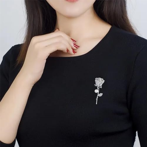 Image of Luxury Shiny Rhinestone Rose Flower Brooch Pins for Women Crystal Pearl Rose Floral Brooch Wedding Bridal Jewelry